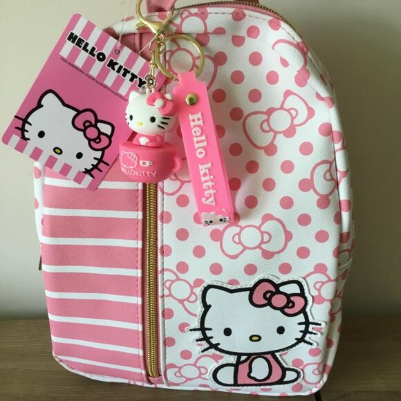 Hello Kitty 3 Pc. Bundle- Pink Polka Dot Backpack, Bag Charm Lavender Wallet NEW - Picture 1 of 6